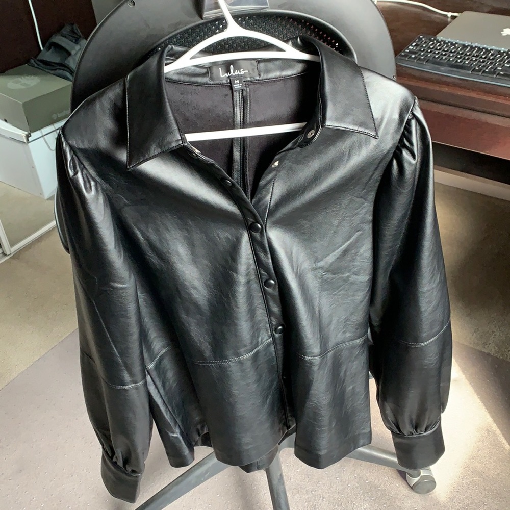 Black vegan leather Lulus blouse